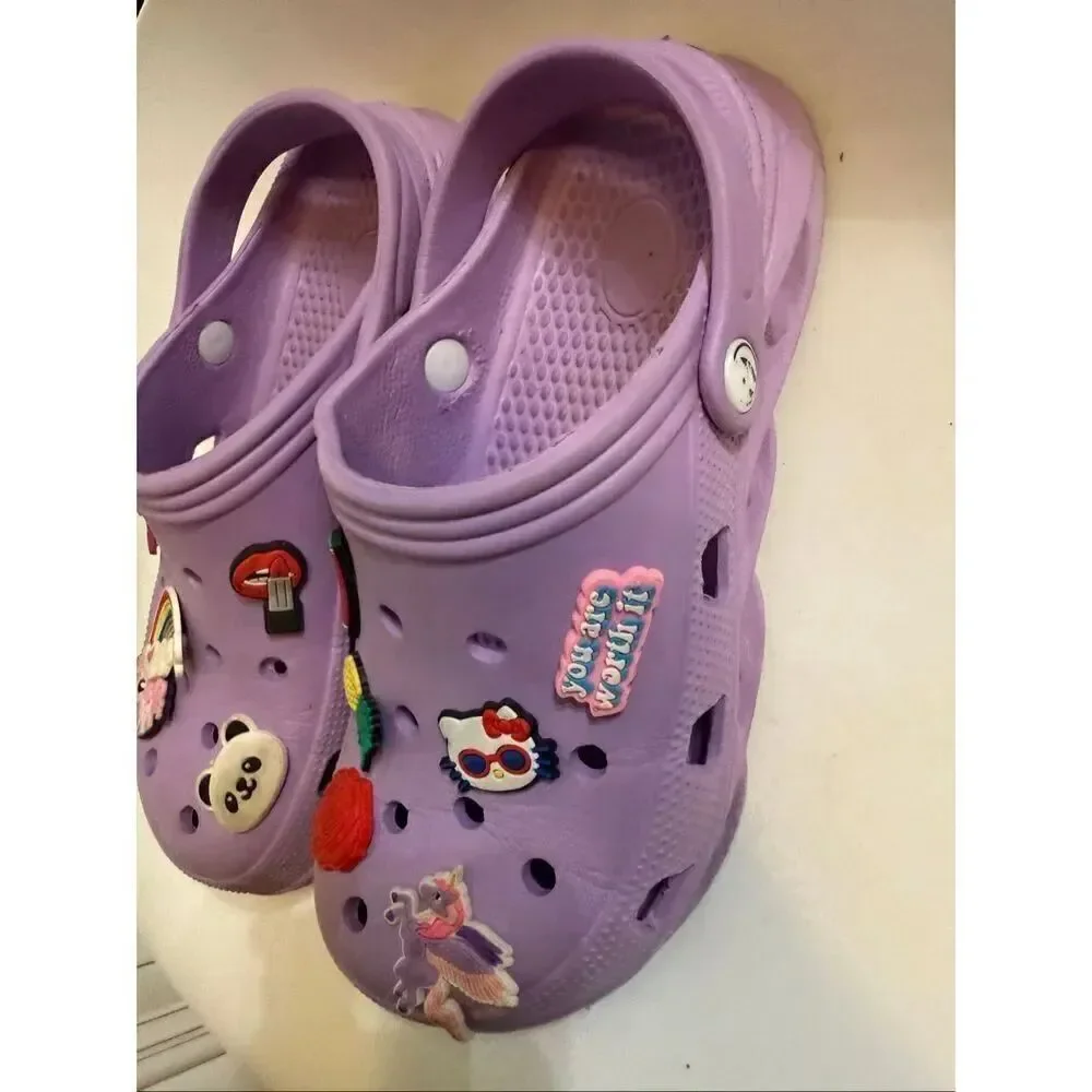 Crocs Big Girls Jibbitz Charms Classic Clog Sandals Purple Size 34